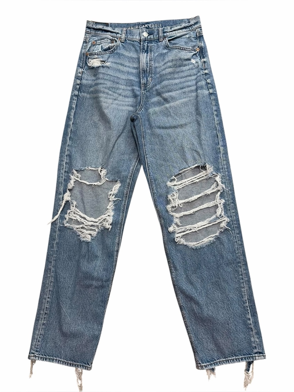 AMERICAN EAGLE Medium Wash Strigid Highest Rise Distressed Baggy Straight Jeans